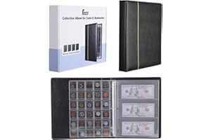 Fippy Album da collezione con 150 tasche, in pelle, per collezionare monete, monete, banconote, francobolli (nero)