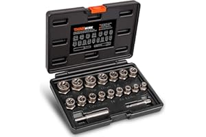 THINKWORK Bolt Extractor Set, 18 Pieces Impact Bolt & Nut Remover Set, Stripped Lug Nut Remover, Extraction Socket Set for Removing Damaged, Frozen, Rusted, Rounded-Off Bolts, Nuts & Screws