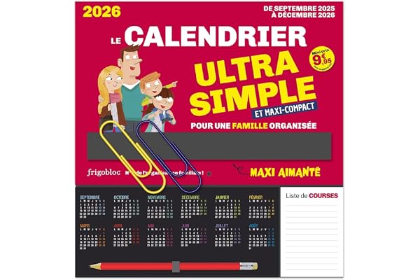 Frigobloc Le mini calendrier Ultra Simple (de sept. 2025 à déc. 2026) - Edition 2025