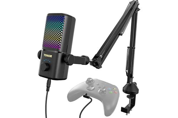 TONOR Micro Gaming Compatible avec Xbox, Microphone RGB pour Streaming avec 30H d'Autonomie, Faible Bruit, Silencieux d'une Touche, Recharge Rapide, Compatible avec la Carte d’Acquisition,200cm,TCX3+