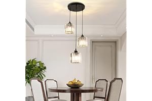 Cainjiazh Crystal Pendant Lights Round Ceiling,Modern Crystal Chandeliers Hanging Light Fixture for Kitchen Island,Adjustable Chandelier for Dining Room,Foyer,Living Room Entryway Black 3 Lights