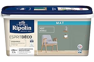 RIPOLIN - Peinture Intérieure Multi-Supports – Murs, Boiseries & Radiateurs – Ultra Couvrante – Lessivable – Application Facile – Ecolabel - Aspect Mat - 2,5L - Vert Nobile