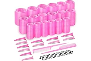 KEYIDO 33 szt. Lokówki Duży zestaw loków Różowe wałki do włosów Samoprzylepne bez ciepła dla długich średnich włosów 44 mm, 36 mm, 25 mm Lokówki z 12 zszywkami 2 grzebienie