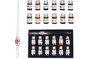 AOKUY Glasstifte-Set kalligraphie, Kalligraphie Dip Pens,12 bunte Tinten,Kaligraphie-Sets für Kunst, Schreiben, Unterschriften, Dekoration, Geschenk.