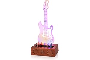 CoolGift Mart Leuchtender Gitarren-Pick-Halter, Acryl E-Gitarren-Pick-Halter mit Audio Styling hölzerne Basis für Picks Lagerung und Anzeige, Geschenk für Gitarristen Gitarristen
