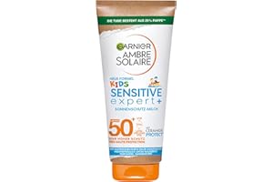 ‎GARNIER Garnier Sonnenschutzmilch mit LSF 50+ für Kinder, Sonnencreme mit sehr hohem Sonnenschutz, Anti-Austrocknung der Haut, Ambre Solaire Kids Sensitive expert+, 1 x 175 ml
