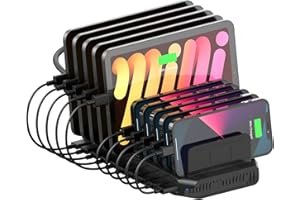 Alxum 60W 10 Ports Multi-Device Charging Station With 1*QC3.0 Fast Charge+9*USB A Port, Organizer for Tablet, Mobile Phone and More Black