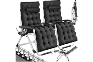 TecTake® Silla Tumbona Plegable para Playa y Jardín, Cojín Cabezal Extraíble, Estructura de Acero, Mesa Auxiliar, Ideal para Camping y Picnic, Silla Exterior Terraza - 2 Tumbonas Negro