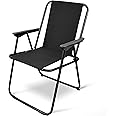 Albert Austin Foldable Beach Deck Chairs with Sturdy Stainless Steel Frame Arm Support and Spring Mechanism for Adults Patio Beach Comfortable Camping Summer Garden Chair (Black)