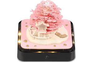 GATPHY Calendrier 3D 2025 à arracher - 365 jours - Calendrier de bureau avec lumières et socle - Utilisez des sculptures en papier d'art - Calendrier Time Piece pour Noël (Arbre rose)