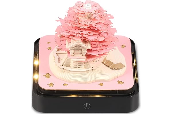 Calendrier 3D 2025 à arracher - 365 jours - Calendrier de bureau avec lumières et socle - Utilisez des sculptures en papier d'art - Calendrier Time Piece pour Noël (Arbre rose)