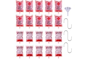 HILEYU 20 Bolsa de Beber Sangre para Halloween,Bolsas de Sangre de Halloween con 2 embudos y 3 Ganchos S,250 ml Contenedores de sangre de Halloween,Bolsas para beber transfusiones de sangre