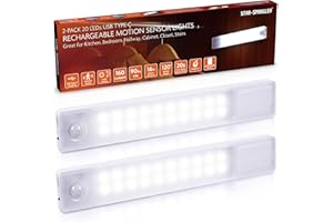 STAR-SPANGLED 8 inch Rechargeable Motion Sensor Lights Indoor, USB Stick on LED Magnetic Light Battery Powered for Stairs, Cupboard, Wardrobe, Closet, Cabinet, Kitchen, Hallway (Cool White, 2 Pack)