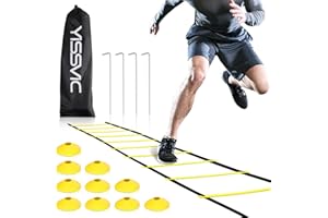 Yissvic Fussball Trainingszubehör Kinder Koordinationsleiter Trainingsleiter Jungen mit 10 Hütchen fußball Trainingsset Equipment Zubehör mit Tragetasche für Basketball fußball 6m