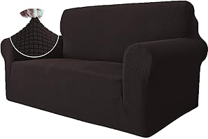 ‎YSTYLE Ystyle Stretch Sofa überzug 2 Sitzer, Elastisch Sofabezug Mit Armlehnen, Jacquard Couch überzug rutschfest, Waschbar Sofa Cover Protector Für Hunde Haustiere, Kaffee