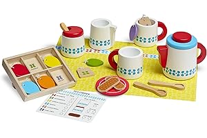Melissa & Doug Steep & Serve Wooden Toy Tea Set , Wooden Toys , Kids Tea Set , Pretend Play , Play Food , Tea Party Set Kids Age 3+ , Gift for Boys or Girls , Tea Set for 3 year old Girls