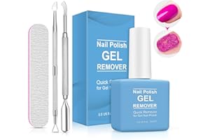 PEGCIZ Gel Nail Polish Remover, 15ml Gel Remover For Nails, Quick & Easy Gel Nail Polish Within 2-3 Minutes, Doesn't Hurt Nails, Gel Nail Polish Remover with Cuticle Pusher & Nail File Buffer (2PCS) (1PCS)