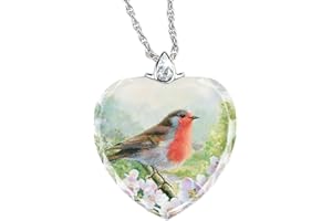 The Bradford Exchange ‘Messenger From Heaven’ Robin Pendant – A Remembrance-inspired Ladies' Heart-shaped Pendant With Robin Art and A Teardrop-shaped Topaz.