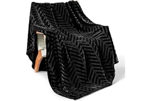 Whale Flotilla Manta para Sofá con Estampado de Chevron, Cálida Manta para Cama Polar de Franela Supersuave y Acogedora, 130 x 150 cm, Negro