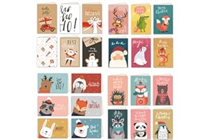 RUIYWEN 24 Biglietti di Auguri Natalizi Biglietti di Natale in 24 Design con 24 Buste per Regali e Benedizioni (10x15 cm)