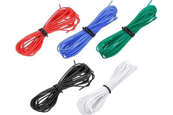 sourcing map Silikonkabel 28 Gauge, 5 kablar elektrisk 28 AWG, flexibel förtennad koppar flätad tråd, hög temperaturanslutningskabel, 5 färg 1,5 m för bilmodell