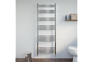 DuraTherm® 1600 x 600mm Curved Heated Towel Rail Radiator Modern Central Heating Bathroom Warmer Wall Mounted Ladder Rad, Polished Chrome