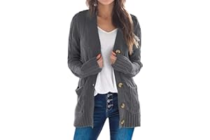 Uusollecy Cárdigan de Manga Larga para Mujer, para otoño e Invierno, Informal, con Botones, Tallas