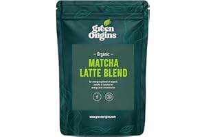 Green Origins Organic Japanese Matcha Latte Blend, Energy & Concentration, Vegan, Dairy Free, Natural & Low Sugar, Source of Vitamin C & A, 100g