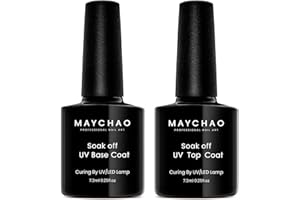 MAYCHAO Gel Base and Top Coat, No Wipe Gel Top Coat and Base Coat, 2pcs 7.3ml High Shine Top Coat and Base Coat for Nail Varnish, Long-Lasting Gel Base Coat & No Wipe Top Coat for DIY Nail Art at Home