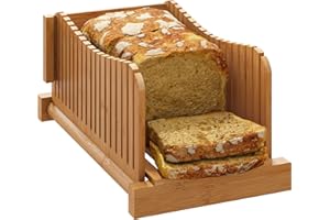 VRICCC Bamboo Bread Slicer, Adjustable Bread Slicer Guide with 3 Thickness Size, Foldable Compact Chopping Cutting Board, Great for Homemade Bread, Cakes, Bagels