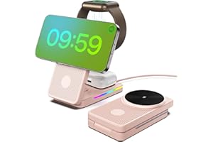 NEOTRIXQI Bezprzewodowa ładowarka Mag Safe 15 W, szybkie ładowanie, Mag-Safe, stacja ładująca do iPhone 15 Pro Max / 14/13, składana indukcyjna stacja ładująca Apple Watch 9/Ultra (Różowy)