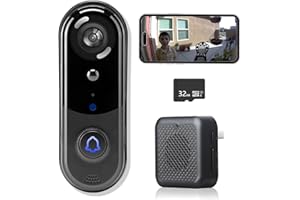 eudic Doorbell Camera Wireless, Video Doorbell with 32GB SD Card/Cloud Storage,Night Vision, 2-Way Audio, PIR Motion Detection, 2.4Ghz WiFi,Alert (J1-1080P)