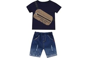 Dazzerake Sommer-Outfits für Jungen, Kurzarm, T-Shirt, Aufdruck, Umhängetasche + Denim-Shorts, Junge, 2-teiliges T-Shirt-Set