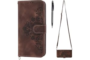 TOUCASA Funda con Cuerda para Samsung S21 Ultra, Piel Carcasa con Colgante Libro, Soporte Plegable Tapa Flip de PU Cuero Magnético Protección con Colgante Correa de Cuello Cadena Cordón (Marrón)