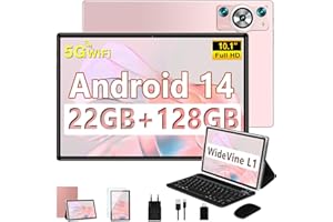 DEERTIME 2025 Newest Tablet 10 Pulgadas Android 14, 22GB RAM+128GB ROM/TF 2TB, 8-Core 2.0 GHz, 8000mAh, 5G WiFi, Widevine L1, GMS Certificado, Bluetooth 5.0, Widgets, Tablet con Funda, Teclado y Ratón - Oro