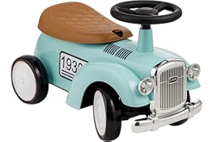 Baroni Toys Vintage Porteur Voiture pour Enfants de 12 à 36 Mois, véhicule à Pousser avec klaxon, Compartiment de Rangement, Volant et Roues Stables pour Apprendre à Marcher, 25x59x35 cm (Tiffany)