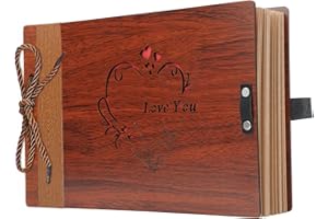 ZEEYUAN Libro Scrapbooking 80 Páginas con Cubierta de Madera Álbum Fotos Pegar y Escribir para Recuerdos de Cumpleaños, Aniversarios, San Valentín y Celebraciones