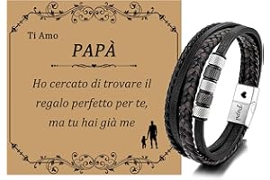 JSNOM Bracciale Regalo Festa del Papà: Bracciali Gioielli in pelle Intrecciata Regalo di Natale Compleanno, Braccialetto pelle Regali per la festa del Papà