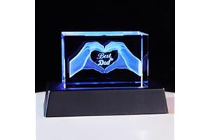 ORNALRIST Crystal Birthday Gfits for Dad, Engraved 3D Heart in Hands with Best Dad Paperweight Ornament for Daddy on Christmas, Keepsake Presents for Father's Day from Daughter or Son