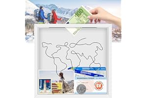 JADYON Caja de Archivo de Aventura, Adventure Archive Box Frame Caja de colección de boletos de Viaje, Caja de Recuerdos de Madera con Ranura en la Parte Superior.