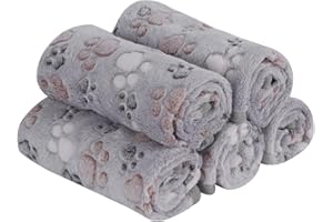 PET SPPTIES 5pcs Pet Blankets for Small Medium Cats and Dogs, Fluffy Soft Fleece Washable Dog Blankets, Cute Paw Print Pet Throw Puppy Cozy Blankets PS016 (60cmx40cm, 5PCS Grey Paw 2)
