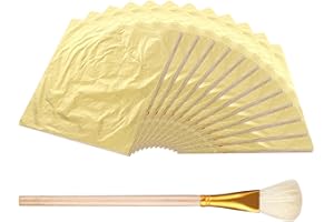 YUXIANLB Lot De 100 Feuilles D'imitation Feuille D'or Pour Arts 14 X 14 Cm Papier Doré Avec Pinceau Pour Dorure Artisanat Décoration De Meubles Flocons D'or