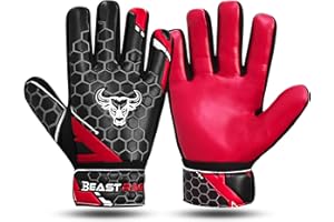 BEAST RAGE Guanti da portiere da calcio per bambini, ragazzi e giovani, guanti da portiere da calcio da 4 mm con palmo in lattice antiscivolo doppio supporto per il polso, guanti da calcio per tutte
