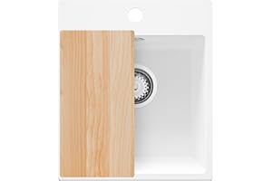 PRIMAGRAN Evier Cuisine en Granit Blanc 38x44cm, Lavabo 1 bac + Kit de Vidage + Planche à Découper, Évier à Encastrer al mueble 40cm - Riga Easy S036