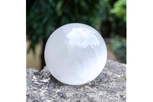 Crocon 55mm Selenite Stone sphere Ball with Metal Stand 1400+ Carats Gemstone Ball Healing Sphere Sculpture Figurine for Fengshui Divination Home Decoration Photography Crystal Sphere