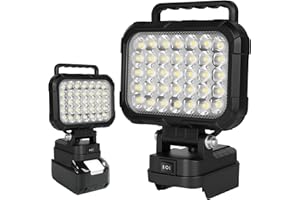 AUAUY Faro LED Ricaricabile per Makita Batteria 18V, Faretto LED Portatile 105W 6800LM, Lampada da Campeggio con Due Porte USB, Modalità 2 Luminosità per Garage, Emergenza, Pesca (Senza Batteria)