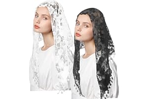 NOTOKE 2 Stück Messe Schleier Dreieck 140x48cm Kirchlicher Spitzenschleier aus Baumwollspitze für Hochzeit Braut, Mantilla Kathedrale in Schwarz und Weiß