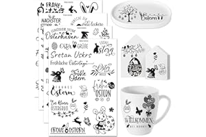 HENJUNU 4 PCS Rub On Sticker Ostern Transferaufkleber Kerzentattoos Ostern Wasserschiebefolie Kerzen Tattoo Frühling Kerzenfolie Frohe Ostern Kerzensticker Rub Ons Sprüche Osterhasen Ostereier Kerzenaufkleber