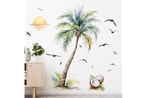 ‎SUPZONE Supzone Wandtattoo Palme Wandaufkleber Tropische Pflanze Sonnenuntergang Strand Wandsticker für Wohnzimmer Schlafzimmer Büro Sofa TV Hintergrund Wanddeko