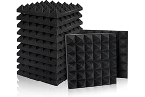 FSTOP LABS 12 Pack Set Acoustic Foam Panels, Studio Wedge Tiles, 2" X 12" X 12" Acoustic Foam Sound Absorption Pyramid Studio Treatment Wall Panels